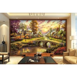 C061 europäischen und amerikanischen ländlichen Wald Hütte Nacht Malerei Ölgemälde TV Hintergrund dekorative Wandbild