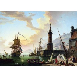 C066ヨーロッパの港の風景の油絵のテレビの背景装飾的な壁画