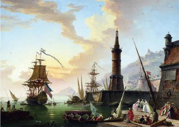 C066 paysage de port européen peinture à l 39 huile tv background mural décoratif