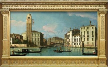 ヨーロッパの街の風景油絵のテレビの背景c067水の街装飾的な壁画