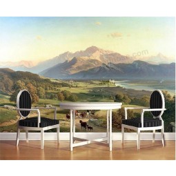 C113 mountain grassland landscape oil painting tv background murale decorativo