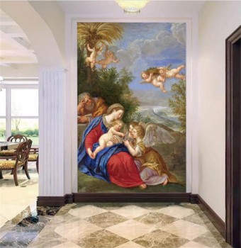 C076 vergine maria bambino santa e piccolo angelo classica pittura a olio arte parete decorazione di fondo