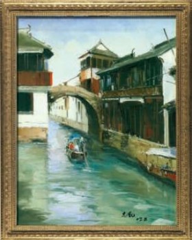 S599 75x99cm Water Town Scenery Oil Painting Living Room Bedroom and Office Decorative Painting