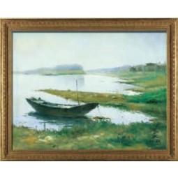 S600 80x60cmの湖風景の油絵の壁画アートのボート