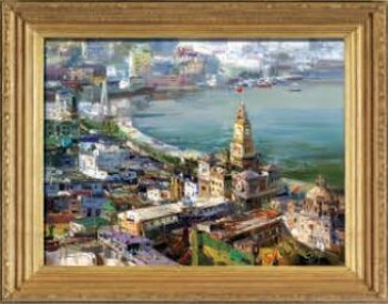 Y631 208x158cm Urban Landscape Oil Painting Living Room Bedroom and Office Decorative Painting
