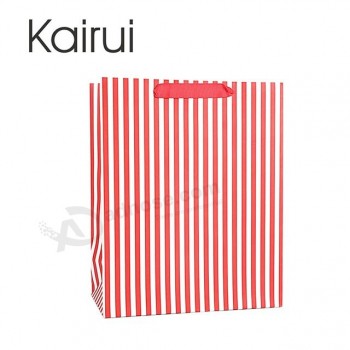 Kairui 2018 줄무늬 패션 핸들 디자인 사용자 지정 재활용 고품질의 저렴한 선물 쇼핑 종이 가방
