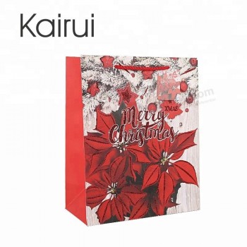 Belo design elegante cartão de natal flor sacos de papel com glitter