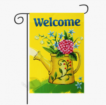 Benvenuto bandiera giardino fiori di stagione con stand