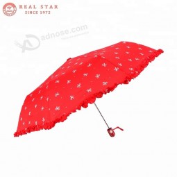 Première vente chaude 2018 dame princesse dentelle cadeau coupe-vent trois parapluie de danse pliante