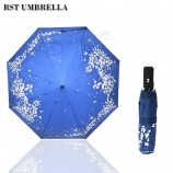 最初の三つ折りのuvは高品質の傘をロマンチックなサクラ青い傘を保護した