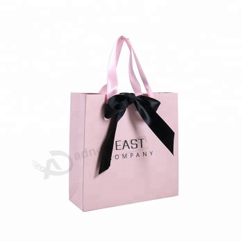 定制logo奢华珠宝浪漫粉色染色蝴蝶结结丝带手柄纸袋