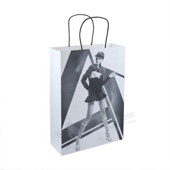 Logo personnalisé impression photo sac de papier kraft shopping brun blanc avec sac en papier kraft gris poignée torsadée