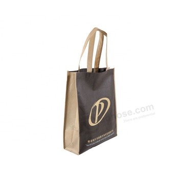 Tienda de moda para llevar bolsa bolsa de tela no tejida marrón con logo impreso en el asa