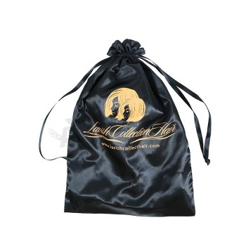 Material de cetim e promoção uso industrial macio saco de cetim de cor preta bolsa de cordão saco extensões de cabelo saco de embalagem