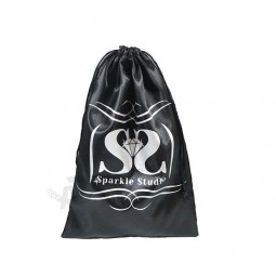 Hot selling customized logo black satin hair bag silk satin bag for wig with your logo