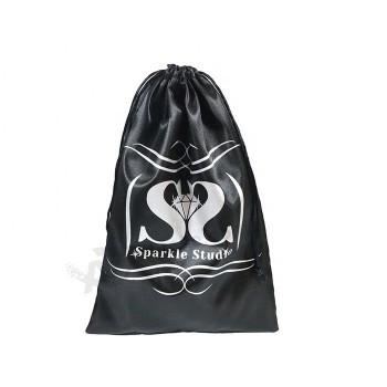 Vente chaude personnalisé logo noir satin cheveux sac satin de soie sac pour perruque