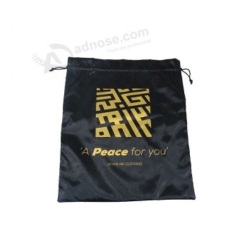 Hot Selling Black Stain Bags Custom Large Size Logo Gold Foiled Stain Drawstring Shoes Bags