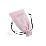 Haute qualité personnalisé bijoux imprimé pochette de velours rose sac de velours sac emballage cadeau
