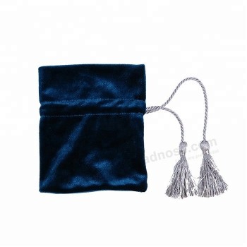 Groothandel custom luxe blauw zwart fluwelen sieraden pouch tas trekkoord suede tas met goud stempelen logo