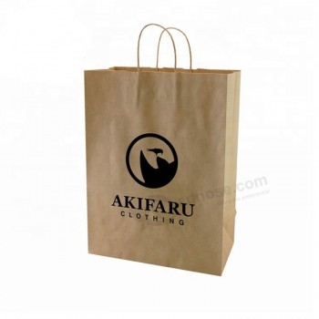 Bolso de papel kraft marrón reciclable, estampado personalizado, con forma de embalaje de compras