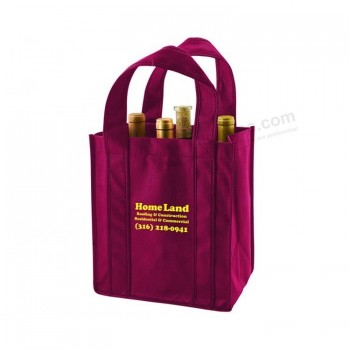 Wholesale Eco Friendly Heavy Duty Reusable Divided 4 Bottles / 6 Bottles Carrier Non Woven Wine Tote Bag