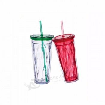 Mug PP Coffee Tea Cup Drink Plastic Mug With Straw Plastic Cup