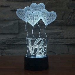 배터리와 사랑 풍선 모양 밤 램프를 사랑 밤 빛을 주도하는 3d 효과