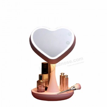 Make-up Mirror Rechargeable Desktop Cosmetic Heart Mirror Lamp LED Light Triple Magnification Mirror