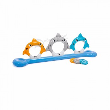 Juguete acuático para alimentar a los tiburones disco de lanzamiento juego flotador de piscina inflable para niños