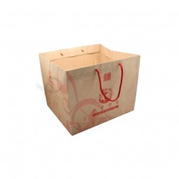 Emballage grand sac en papier kraft avec logo rouge pour gâteau