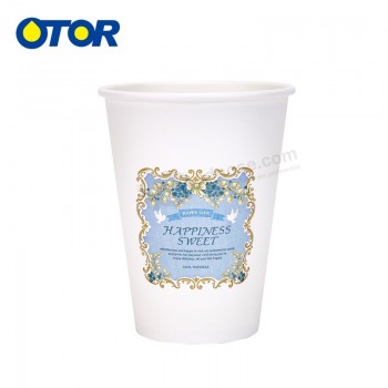 Otor 브랜드 도매 저렴한 8 온스 12 온스 16 온스 사용자 정의 인쇄 단일 벽 종이 플라스틱 뚜껑 커피 잔