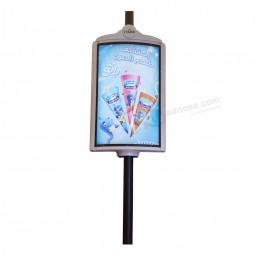 Exhibición de doble cara del poste de la lámpara de la publicidad del poste de la calle