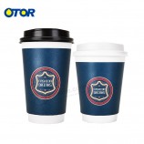 Otor marca personalizado 8 oz 12 oz 16 oz parede dupla copos de papel de beber quente com tampas de plástico atacado de fábrica