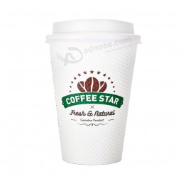 Otor merk fabriek voorraad 8oz 12oz dubbele muur food grade reliëf ribbelpapier koffiekopje met plastic deksel