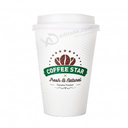 Stock d'usine de marque otor 8 oz 12 oz double paroi de qualité alimentaire en relief ondulé papier tasse de café avec couvercle en plastique