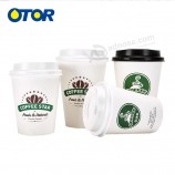 Otor 브랜드 amazon 핫 세일 8oz 12oz 16oz 일회용 이중 벽 종이 컵, 뜨거운 음료를위한 플라스틱 뚜껑