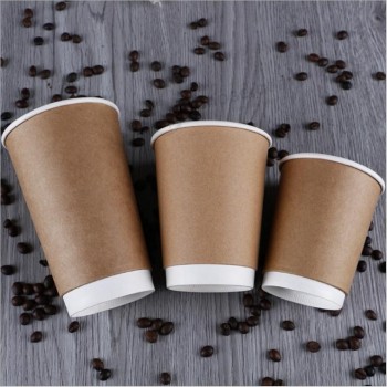 Factory wholesale high quality custom logo double wall disposable non spill hot chocolate coffee kraft paper cup