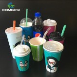 Bebida fria papel cups_double pe única parede bebida fria papel cup_disposable copo de papel frio com tampa e palha