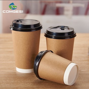 Kraft-cups paper_16oz dubbele wand-kraftbekers met deksels en sleeves _custom bedrukte kraft-papieren bekers