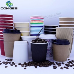 Descartável kraft papel sopa cup_double parede descartável quente café kraft papel sopa cup_easy tirar xícaras com tampa e palha