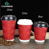 Bon prix personnalisé imprimé bit de corne double paroi isolé jetable couvercle manchon agitateur produits tasse à papier jetable
