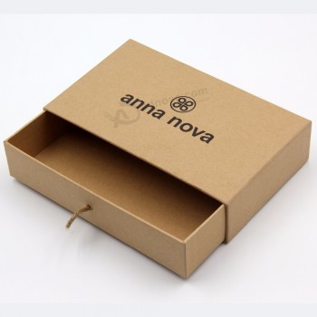 卸売スライドオープン高級ジュエリーギフト小さな茶色のクラフト紙包装箱