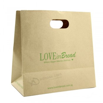 Custom printed Smooth brown Kraft handle flat paper bag with your logo