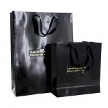 высококачественная матовая черная сумка для покупок на бумажной ленте