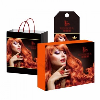 Caixa de empacotamento da extensão colorida luxuosa feita sob encomenda do cabelo do logotipo com saco