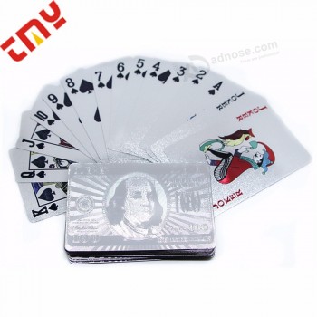 定制logo 24金双面二手俱乐部银箔扑克牌，最便宜的uv 4色扑克牌印刷