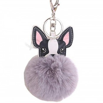 Impressão atacado em branco plush key chain pom pom chaveiro