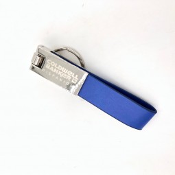 Donkerblauw leer van goede kwaliteit lazer logo metalen lederen sleutelhanger