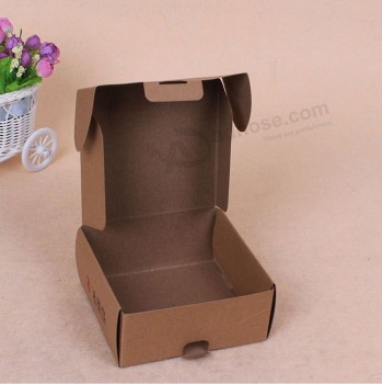 Flat shipping foldable brown recycled kraft corrugated paper box with lid logo
