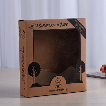 Venta caliente personalizada caja de regalo de papel kraft con ventana de pvc